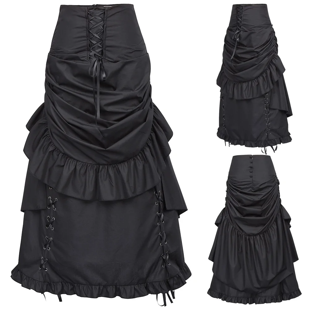 

Vintage Women Retro Gothic Skirts Victorian Edwardian Bustle Skirt Bandage Skirt