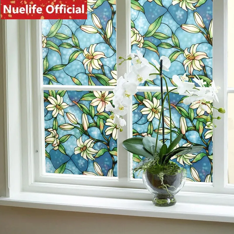 45x100cm Plant flower pattern of glass electrostatic film toilet living room bedroom dining room kitchen Windows glass film N4