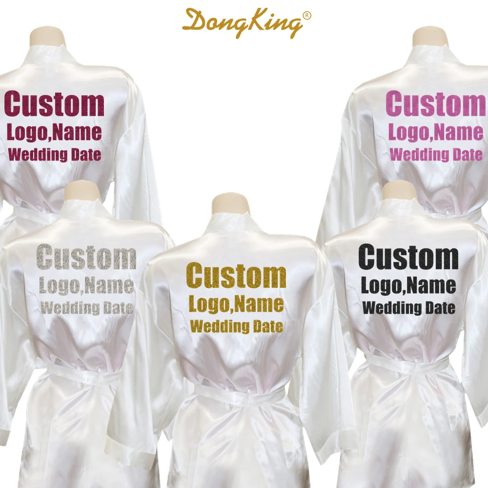Short Style Robes Bridal Party Kimono Robe Personalize Wedding Party Gold Glitter Print Satin Robes DongKing