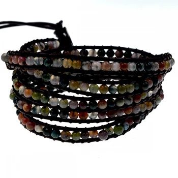 

5 Round Wraps Natural Stone Fancy Jaspers India Agates Bib Wrap Bracelet Friednship Cuff