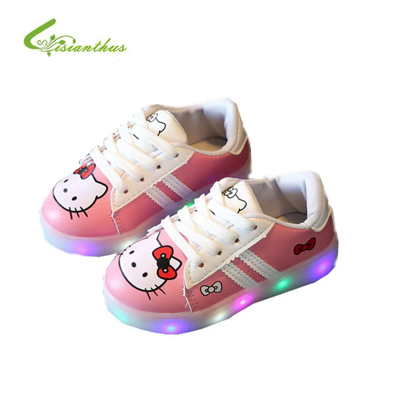 

2019 New Child Casual Shoes with Light Spring Autumn Baby Boys Girls LED light Shoes Kids Fashion Hello Kitty Girls Sneakers