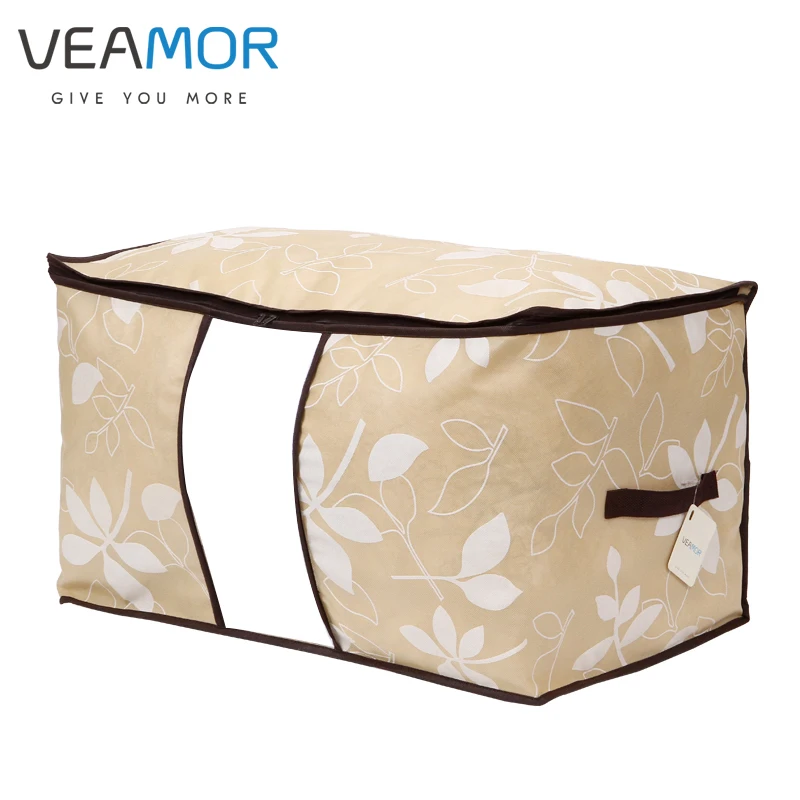 VEAMOR الملابس لحاف تخزين أكياس الفضاء التوقف الزهور المطبوعة غير المنسوجة بطانية وسادة المعزي تخزين أكياس مع نافذة
