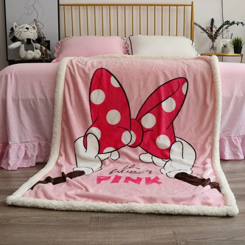 Disney мультфильм Розовый Минни Микки Маус одеяло шерсть ягненка четыре сезона теплое детское одеяло дети девочка ребенок пледы диван простыни - Цвет: Minnie pink