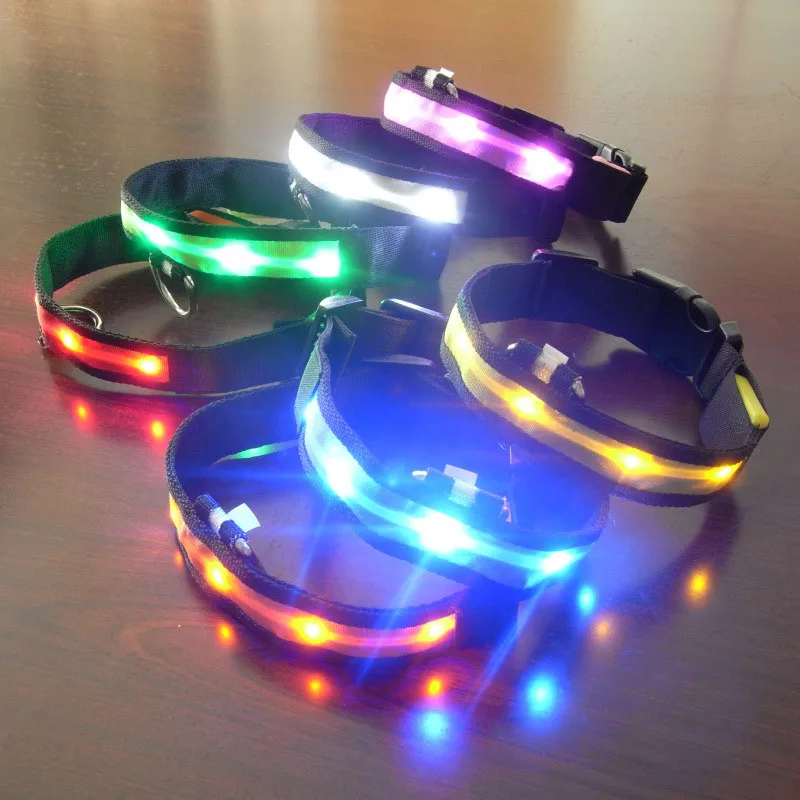 LED Dog Cat Collar Nylon Night Safety Glow Flashing Light Up Dogs Leash Luminous Puppy Necklace