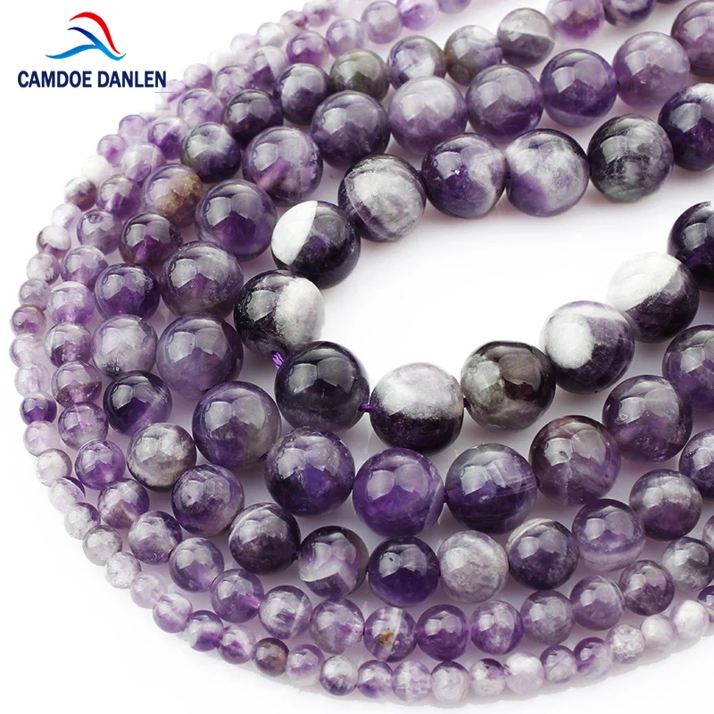

CAMDOE DANLEN Natural Stone Purple Amethysts Crystals Round Loose Beads 4 6 8 10 12MM Fit Diy Bracelet Beads For Jewelry Making