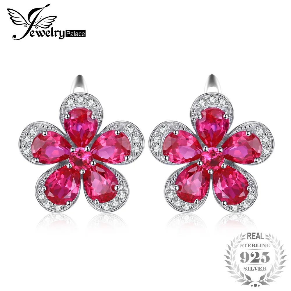 

Jewelrypalace Flower 5.5ct Elegant Creaed Red Ruby Clip On Earrings 925 Sterling Silver 2018 New Fine Jewelry For Women