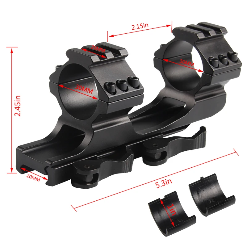 25mm 30mm Dual Ring Cantilever Heavy Duty Scope Mount 20mm Rail Picatinny Weaver with Qick Detach Locks RL2-0024-11