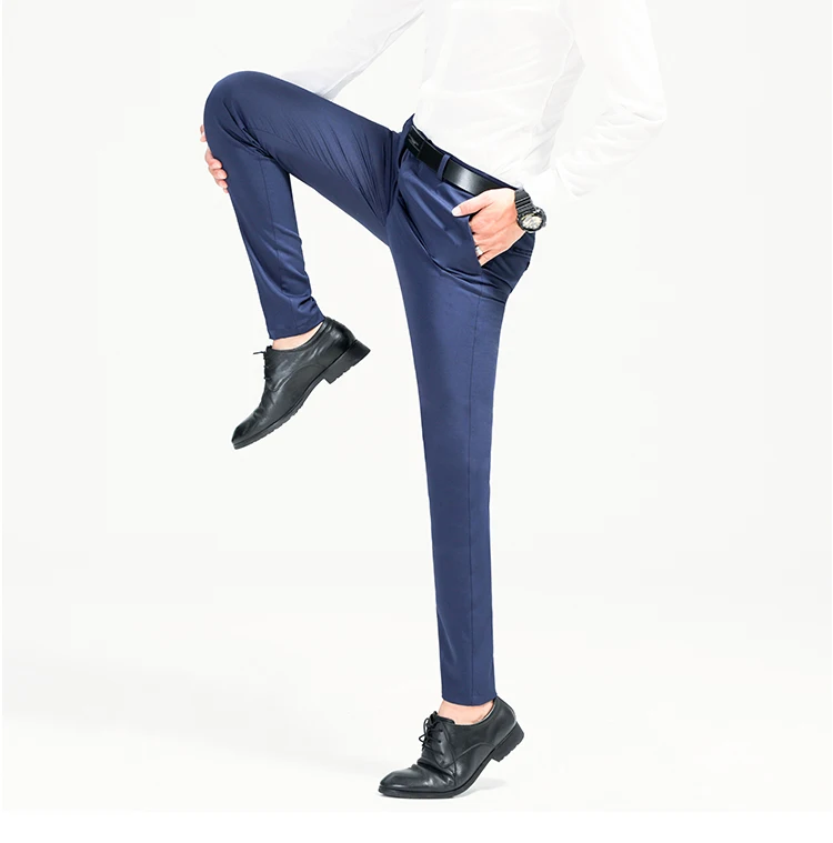 Бизнес Повседневное Для мужчин брюки плюс Размеры черный Темно-синие классические брюки Мужской сплошной Stretch Slim Fit Тощий в деловом стиле