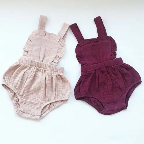 

Solid Newborn Infant Baby Girls Clothes Strap Romper Cotton Linen Home Outfit