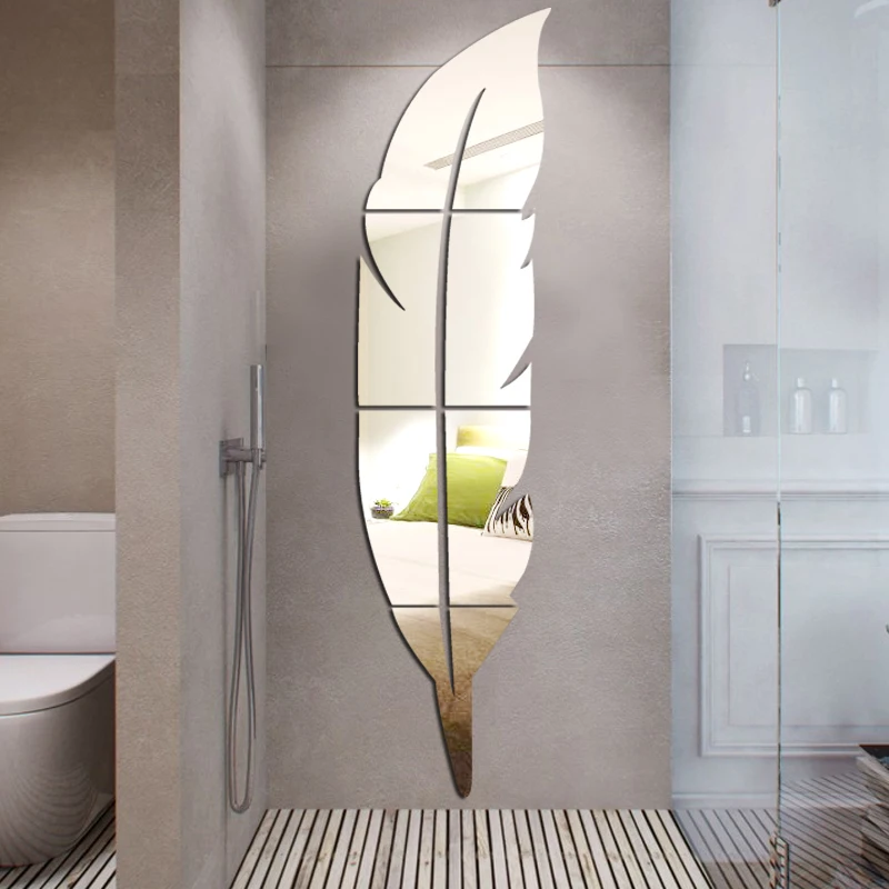 120CM x 30CM grande pluma acrílico espejo decoración del hogar espejo autoadhesivo DIY 3D hogar pegatina vida murales de pared para habitación