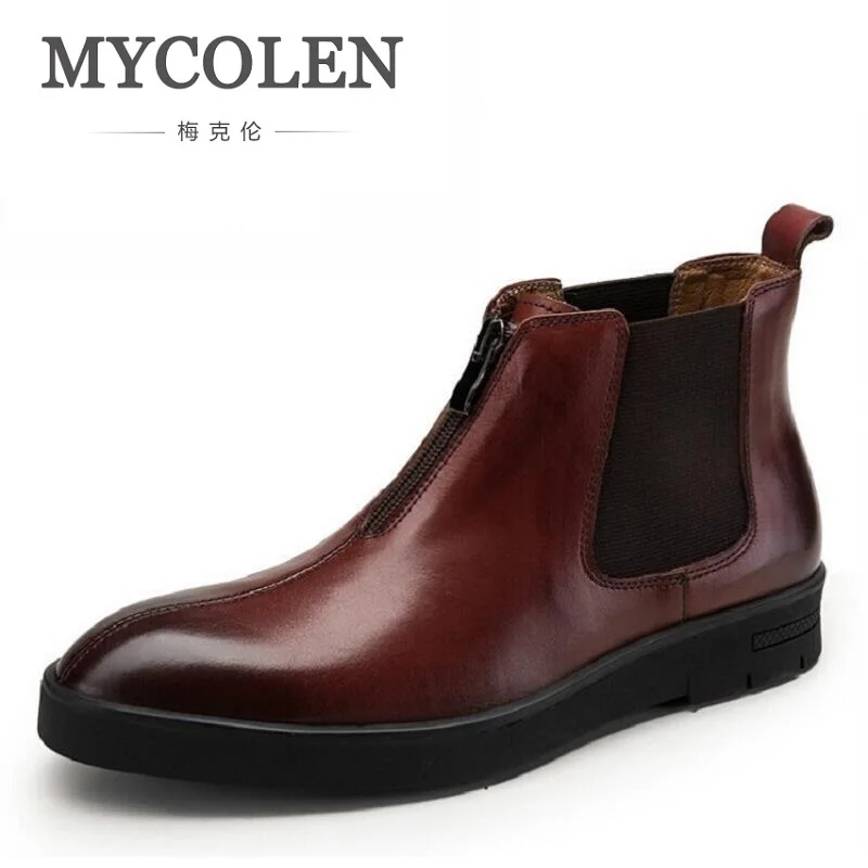 

MYCOLEN Mens Genuine Leather Ankle Boots Autumn Winter High Top Zipper Men Shoes Pointed Toe Wedding Shoes Man Luxury Product