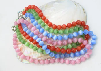 

cateye agate round pink/blue/red/green 10mm necklace 18inch FPPJ wholesale beads nature