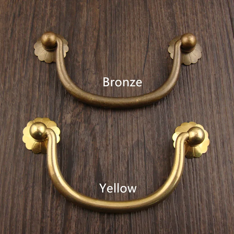 Brass Handles Vintage Retro Flower Handle Tab Drawer Cabinet Jewelry Box Screws Knobs Decorative DIY Furniture Hardware 1Set |