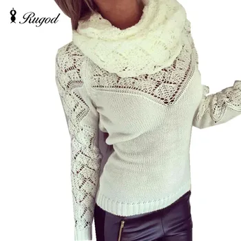 

Pull femme women sweater 2019 autumn spring gilet femme manche longue poncho Turtleneck warm sweaters and scarf 2 pieces set