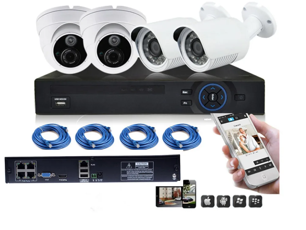 4ch NVR 720p POE Системы 0utdoor 1MP IP Камера HD Регистраторы HDMI P2P CCTV безопасности дома