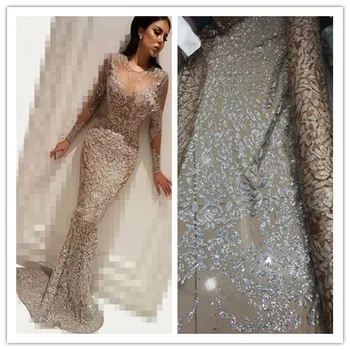 

Newest CiCi-5.2205 african tulle mesh fabric sparkly glued glitter sequins lace fabric for party dress