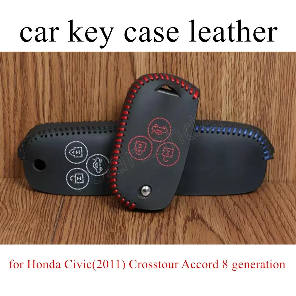 

Only Red new brand Sewing Leather Car Key Cover Hand Sewing Key Case for Honda Civic(2011) Crosstour Accord 8 generation