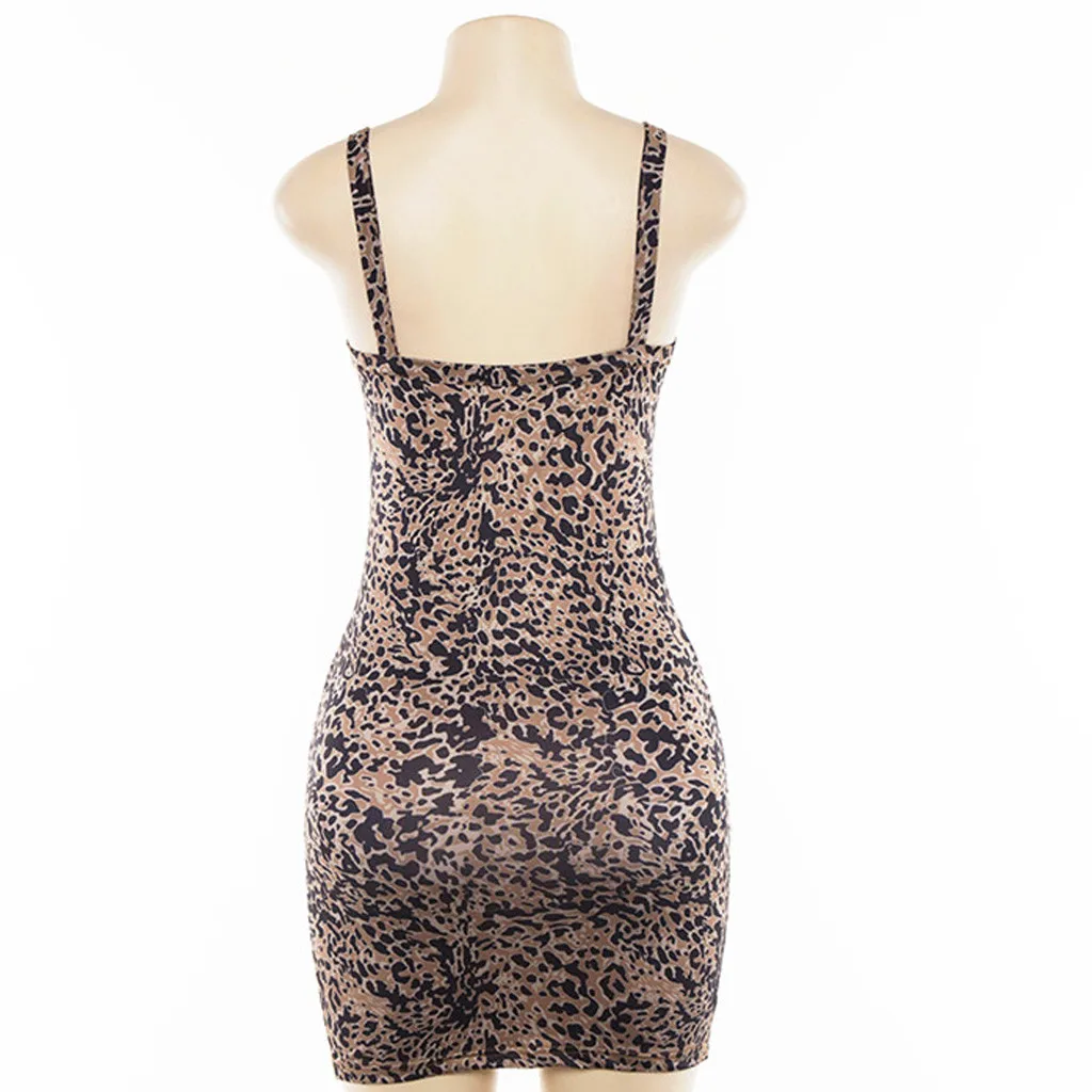 Fashsiualy пикантные летние женское платье Мода v образным вырезом Leopard Бандажное с