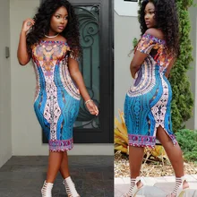 Women African Clothing Dress Clothing Hot Sale New Arrival Style Retro Stamp Pack Sexy Nightclub Bag Hip Thin Waist European.