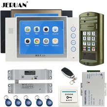 JERUAN  8“ LCD Video Intercom Door Phone  System kit 2 Record Monitor + NEW Metal Waterproof Password HD Mini Camera + E-lock