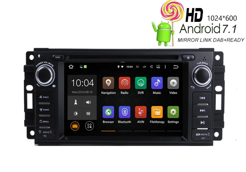 

HIRIOT Car DVD GPS Player Android 7.1 Navigation For JEEP Chrysler Dodge Wrangler Compass Sebring Radio BT 2GRAM+16GROM+16GMAP