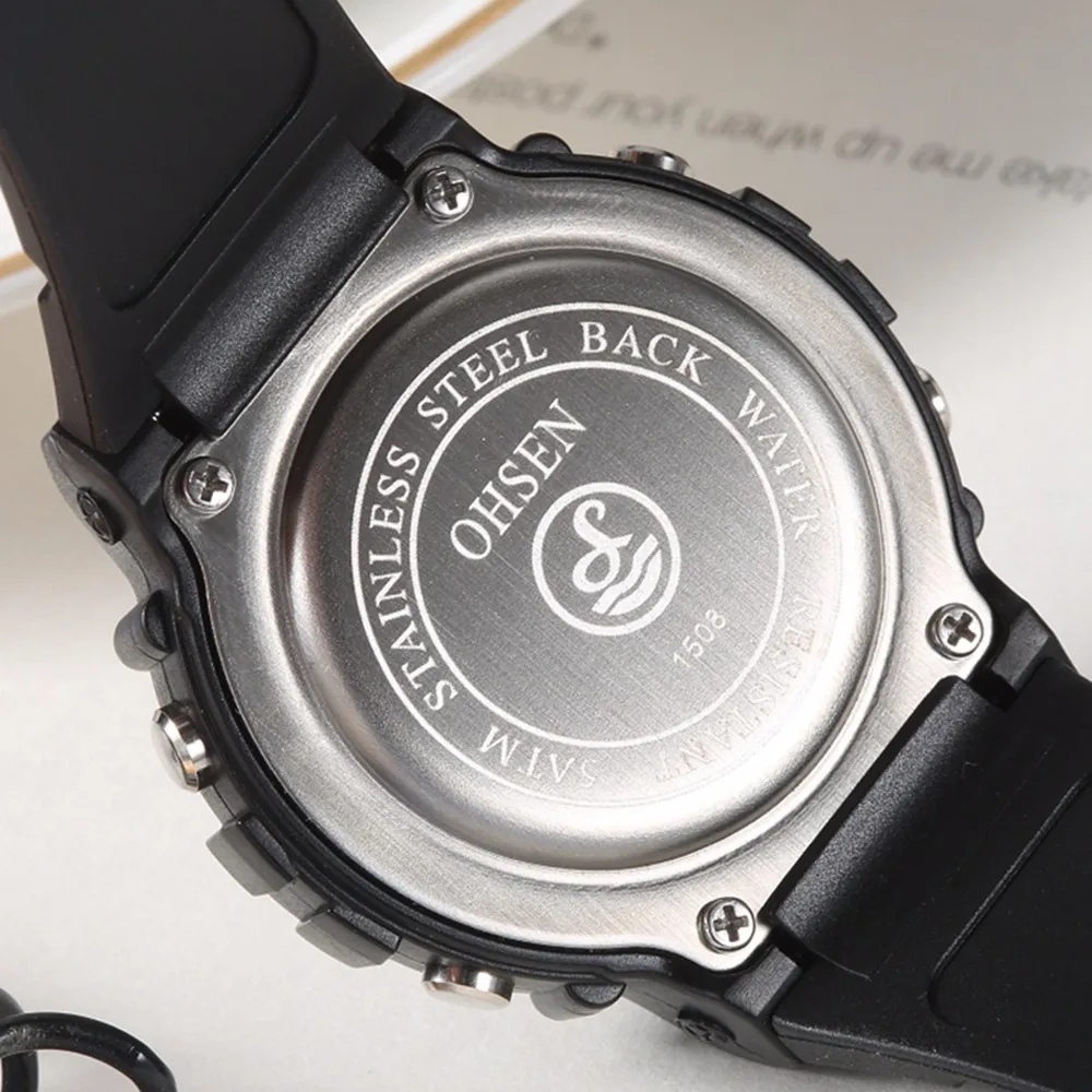 Лидирующий бренд OHSEN Мода для мальчиков силиконовой лентой часы ЖК-дисплей цифровые часы Дети 50 м Плавание Спорт студент наручные