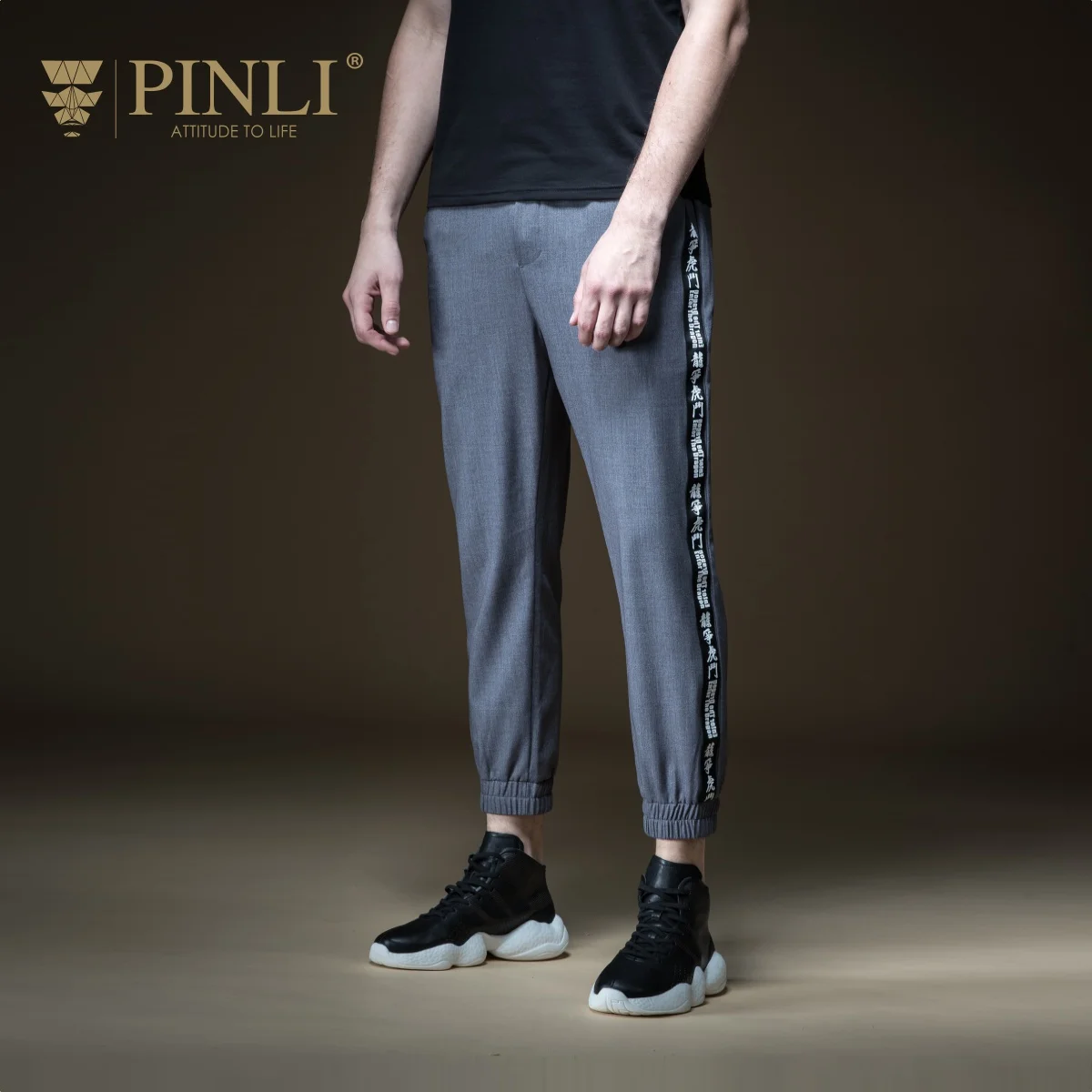 Jogger РАСПРОДАЖА Спортивные штаны Pinli летние новые мужские украшения, Печать тела, ноги досуг, девять минут брюки Tide B192517503 - Цвет: Gray