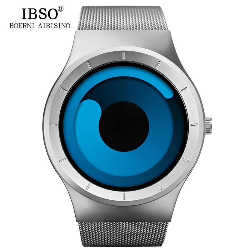 IBSO, брендовые Модные мужские креативные часы с вращающимся ремешком из нержавеющей стали, кварцевые часы, мужские спортивные часы, Relogio Masculino - Цвет: Blue silver