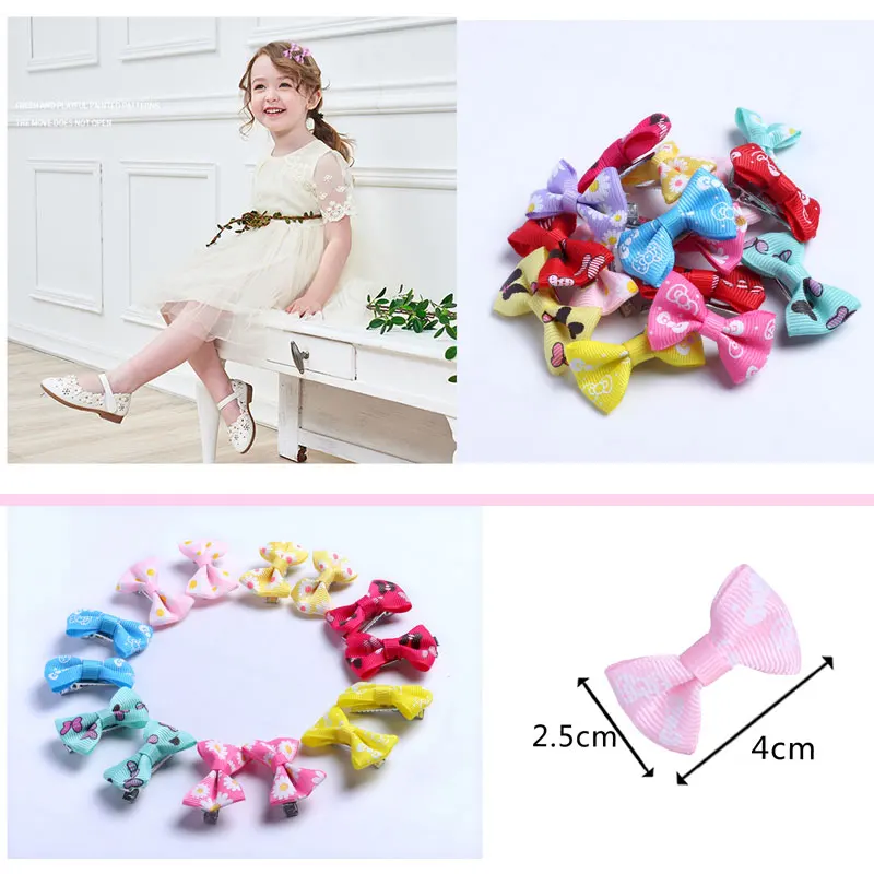 20pcs Baby Bow Hair Clips for Girls Children Hairpins Hair Decorative Color Flower Barrettes Cute Pet Kids Ribbon Clip Pins 4cm