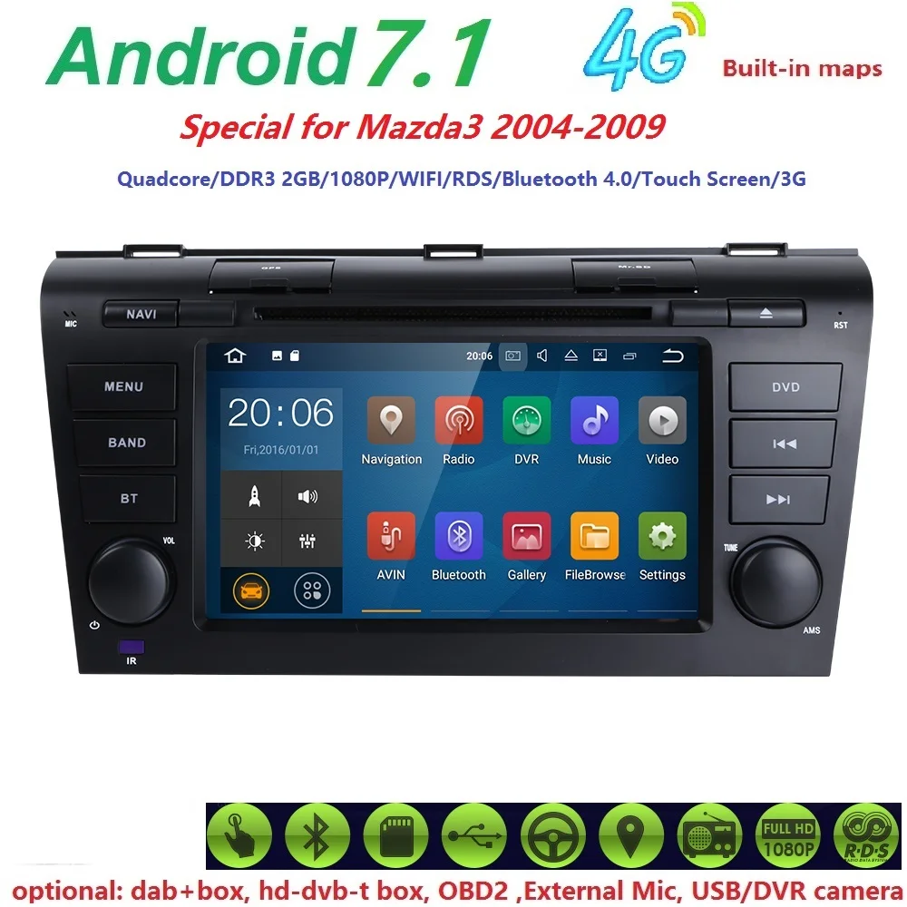 4 جرام Android7.1 car dvd player مع نظام gps ل mazda3 مازدا 3 2004-2009 can bus راديو usb sd bt سيارة عجلة القيادة dvr