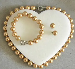 

925 Wholesale 10mm AAA Champagne South Sea Shell Pearl Stud Earrings Bracelet Necklaces White cz Crystal Womennoble lady's