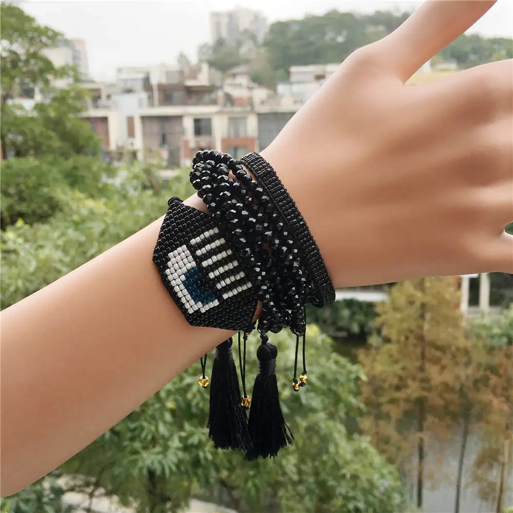 

Go2boho MIYUKI Bracelet Lucky Evil Eye Jewelry Black Crystal Pulseras Evil Eye Bracelets Women Handmad Delica Beads Dropshipping