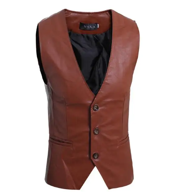 New Men Leather Dress Vest Autumn Spring Fashion Sleeveless Jacket