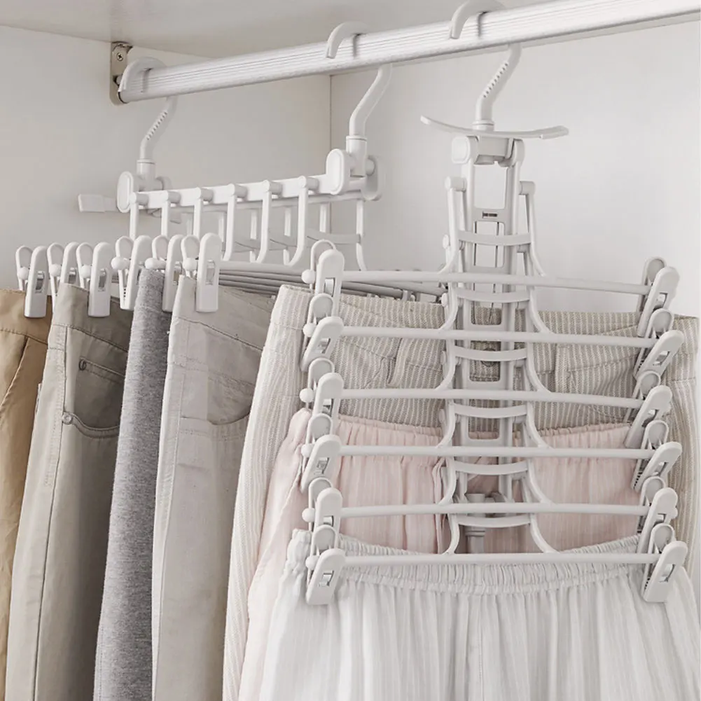 

Plastic Cloth Hangers with Clips Folding Clothes Drying Rack Trousers Pants Hanger Rack Wardrobe Hooks Home Storage Organizer