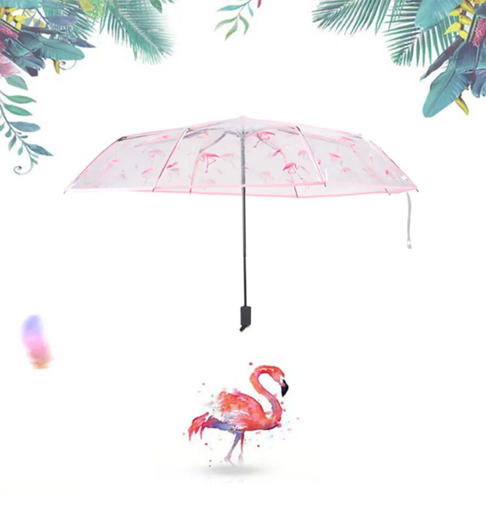 Yuding прозрачный фламинго-складной маленький зонт зонтик Пластиковые Прозрачные зонтики для женщин \ девочек guarda chuva фламинго