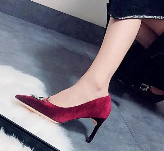 2018 new wine red small fresh high-heeled fairy shoes