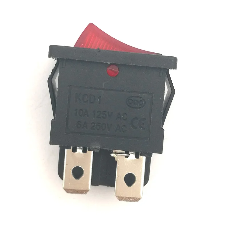 5 шт./лот Mini Boat Rocker Switch 6A 250V AC / 10A 125V 4 Pin ON OFF I/O SPST Snap in с Красной светодиодной