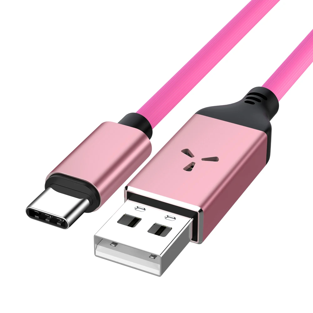 2.4A светодиодный USB кабель type C usb-c кабель передачи данных для быстрой зарядки зарядное устройство для Xiaomi huawei samsung S9 S8 умный голосовой контроль светодиодный кабель - Цвет: Розовый