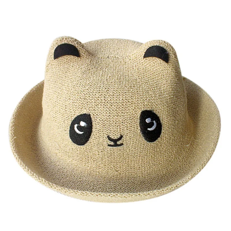 

Children Sun Beach Cute Fashion Caps Panda Bear straw hat Toddler Pure Colors Girl Boy Baby Hat Kids hat Sunshine Cap
