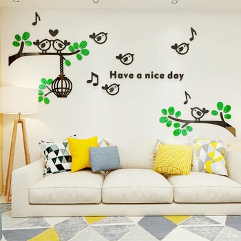 

Bird Tree Acrylic 3D Stereo Wall Stickers For kids room TV Background DIY art decor Living Room Restaurant Home decoration