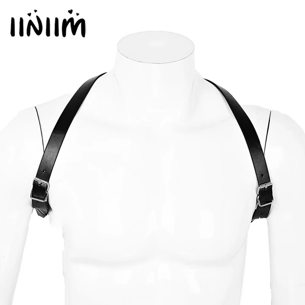Black Mens Adjustable Imitation Leather Shoulder Harness Belt Punk