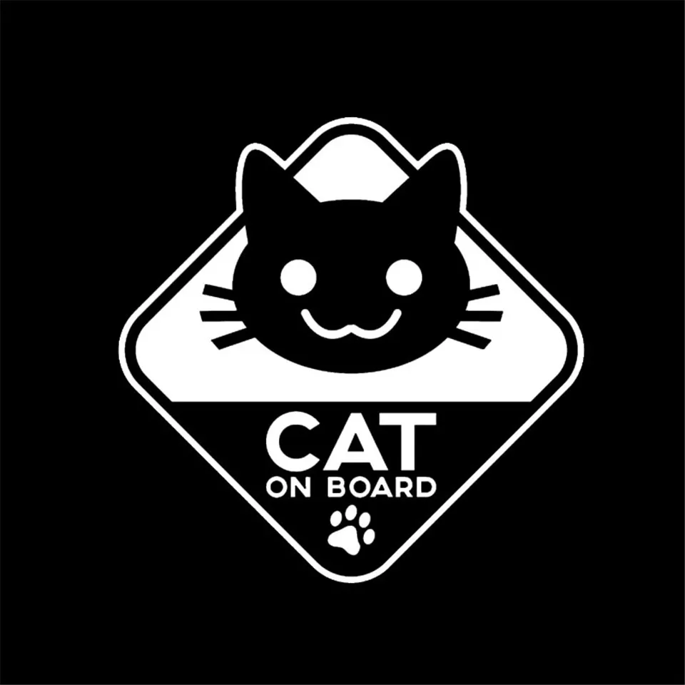 16CM16CM Funny Vinyl Sticker Car Decal CAT ON BOARD BlackSilverLaser (3)
