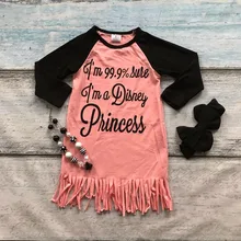 Printemps bébé filles nouveau design coton corail je suis une princesse robes gland robe manches longues avec bow correspondants et collier ensemble