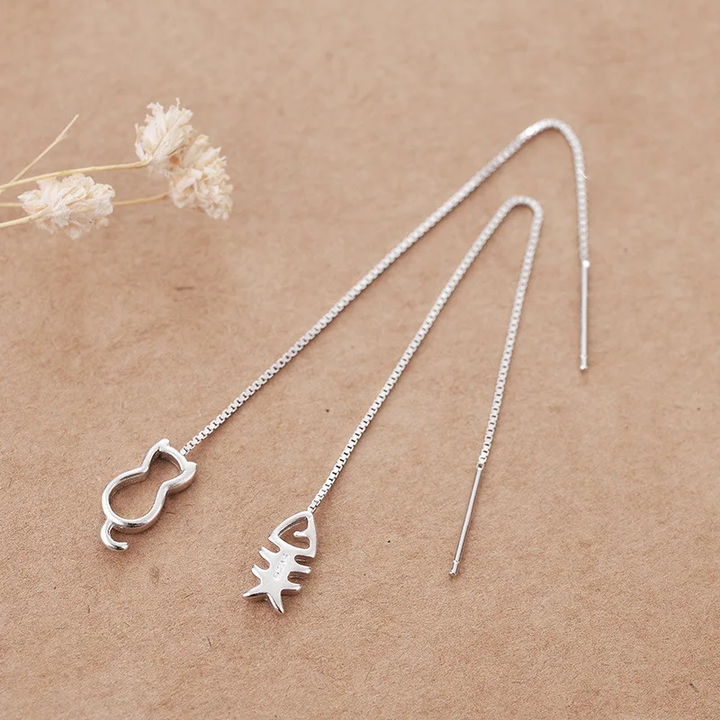 fish cat earrings 100% 925 Sterling silver Jewelry fashion Hypoallergenic dangle earrings for women gift
