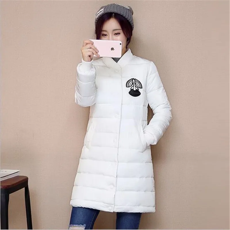 

2016 New Preppy Women Winter Jackets Fashion Stand Collar Warm Padded Coat Single-breasted Slim Long Outwear Thicken Parka A1980