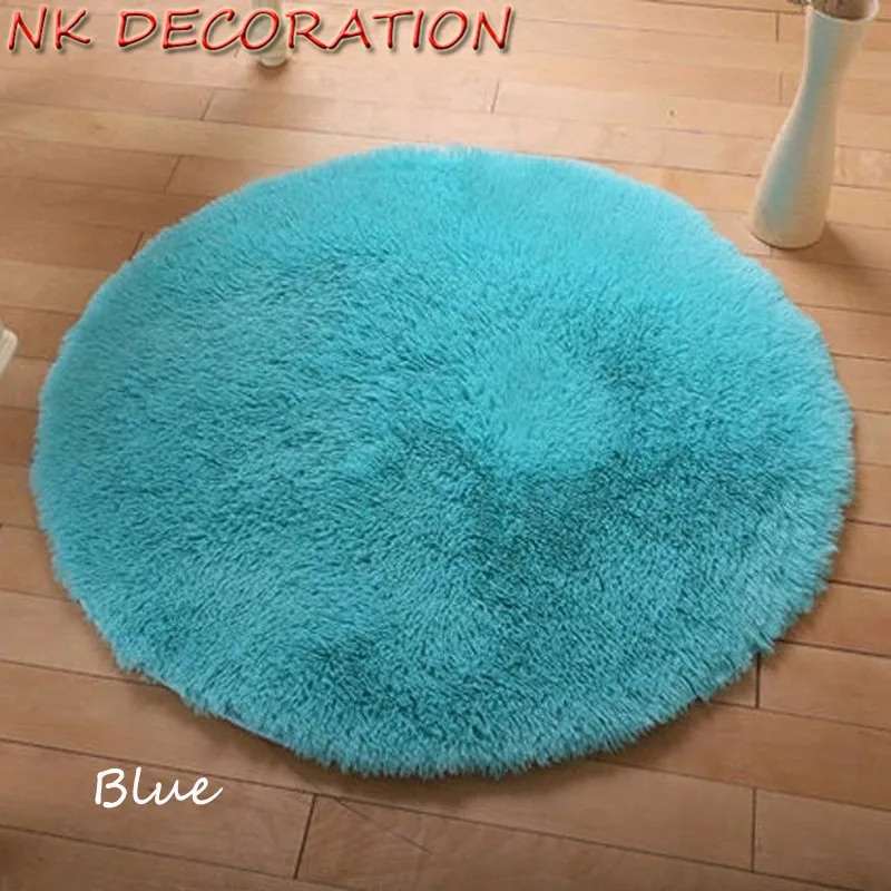 NK DECORATION 100cm Blue Round Carpet Soft Fluffy Round Carpets Anti