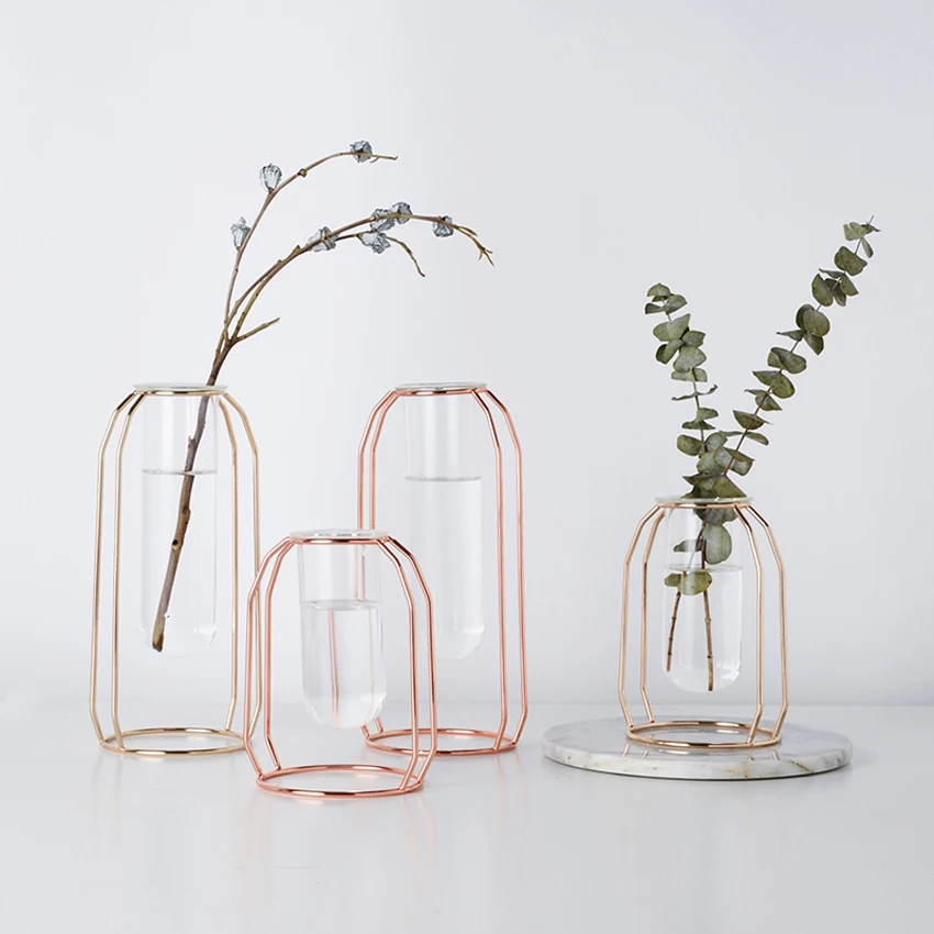 

Europe Creative Glass Vase Decor crafts Tabletop Iron Transparent flower vase Terrarium Hydroponic Container home Decoration