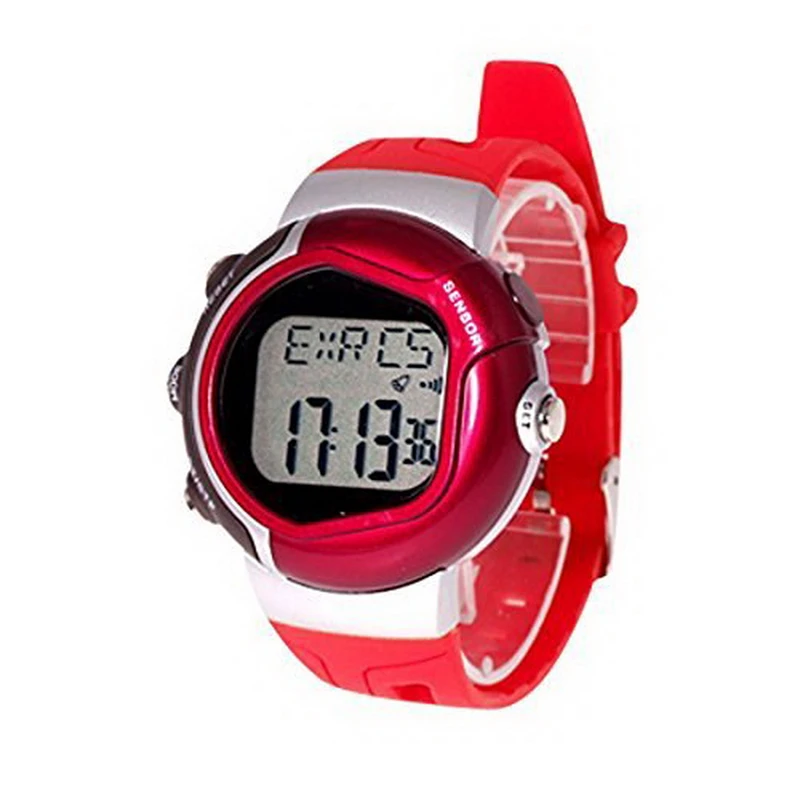 1pc New Arrival Red Plastic Band Stopwatch Alarm Watch Heart Pulse Rate Monitor