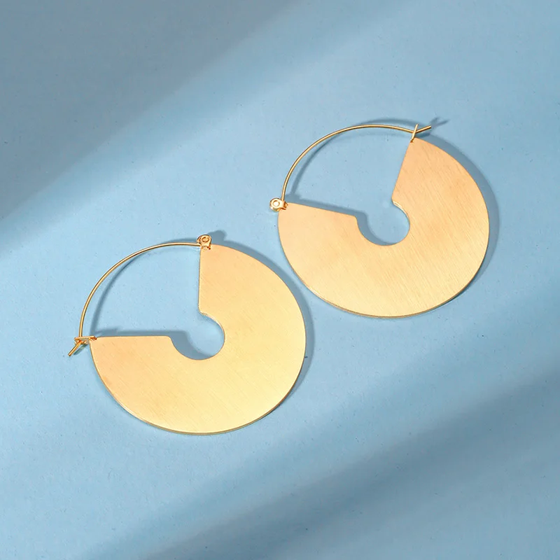

SEASHA Vintage Simple Fan Earings Big Circle Earrings Studs Jewelry Metal Stainless Steel Metal Golden Brinco for Women Girl