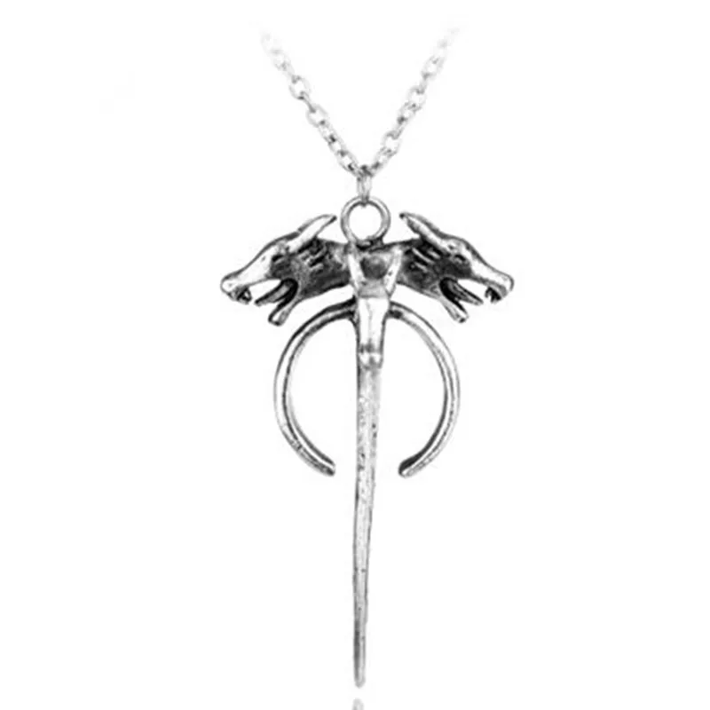

MQCHUN Fashion Game Of Thrones Three Wolf Head Necklace Daenerys Targaryen Mother Dragon Pendant Necklace for Women Men-30